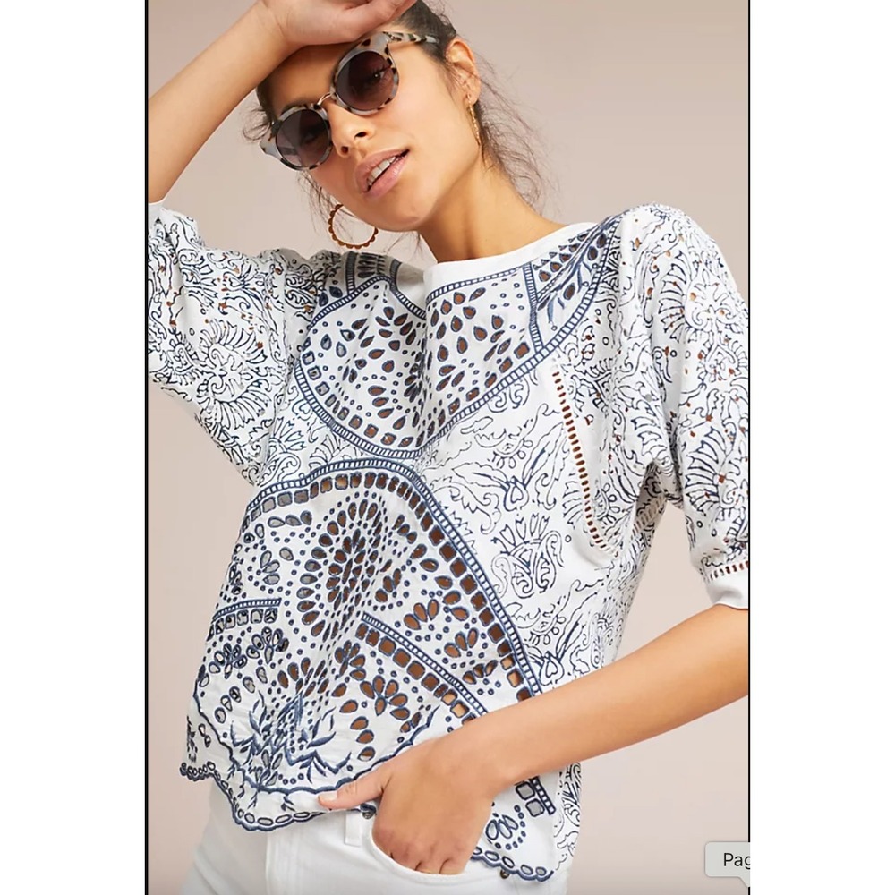 Maeve Anthro Ester Eyelet Embroidered Top S Spring Coastal Boho Summer Peasant